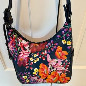 Anuschka classic hobo blue leather painted handbag. Unworn, no tags